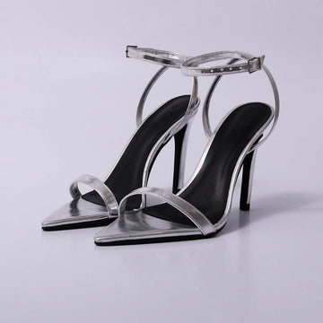 Lara – Sandália Feminina Slingback Salto Alto Prata