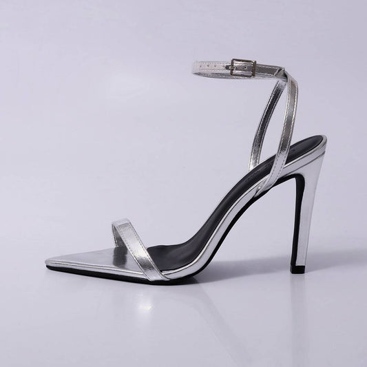 Lara – Sandália Feminina Slingback Salto Alto Prata