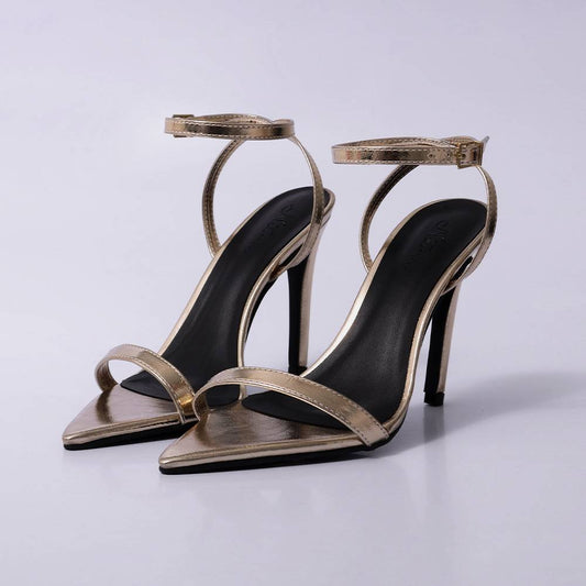 Lara – Sandália Feminina Slingback Salto Alto Ouro Light