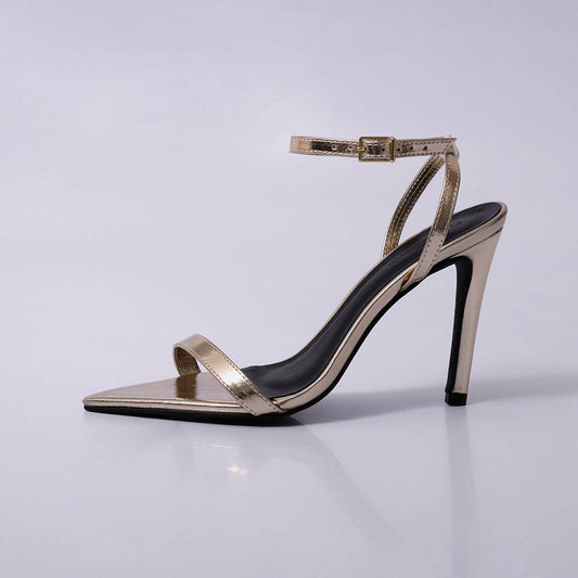 Lara – Sandália Feminina Slingback Salto Alto Ouro Light