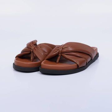 Talia – Papete Feminino Slide Laço Puffy Caramelo