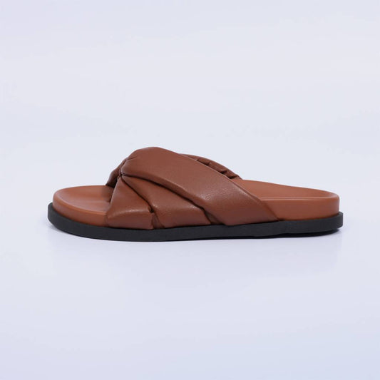 Talia – Papete Feminino Slide Laço Puffy Caramelo