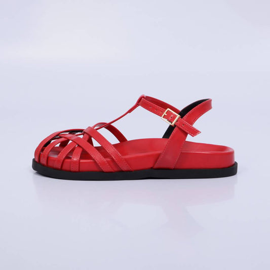Lais – Sandália Feminina Rasteira Tiras Finas Vermelho