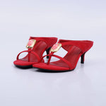 Diana – Tamanco Feminino de Dedo Aplicação Orgânica Salto Baixo Vermelho