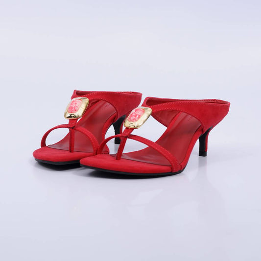 Diana – Tamanco Feminino de Dedo Aplicação Orgânica Salto Baixo Vermelho