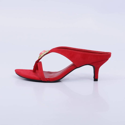 Diana – Tamanco Feminino de Dedo Aplicação Orgânica Salto Baixo Vermelho