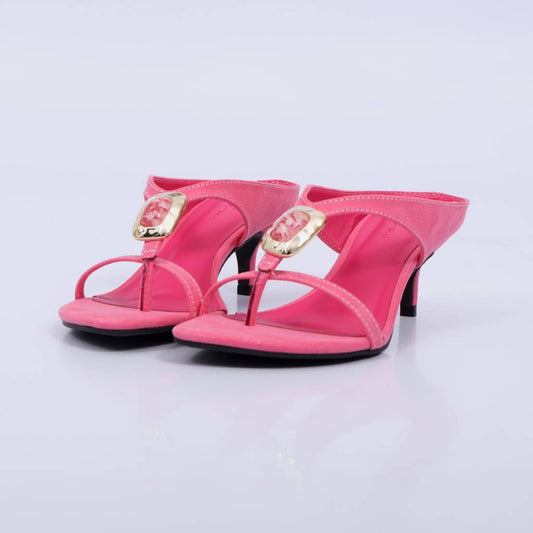 Diana – Tamanco Feminino de Dedo Aplicação Orgânica Salto Baixo Rosa