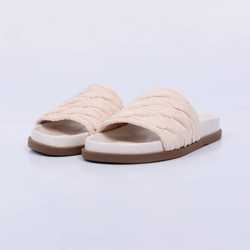 Moana – Papete Feminina Slide Tricot Trançado Off White
