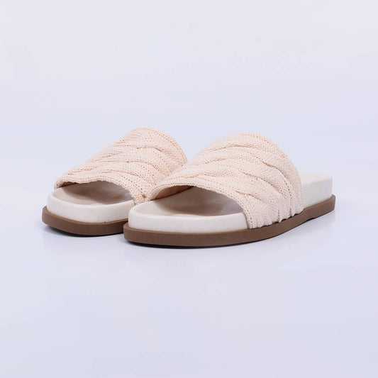 Moana – Papete Feminina Slide Tricot Trançado Off White
