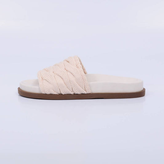 Moana – Papete Feminina Slide Tricot Trançado Off White