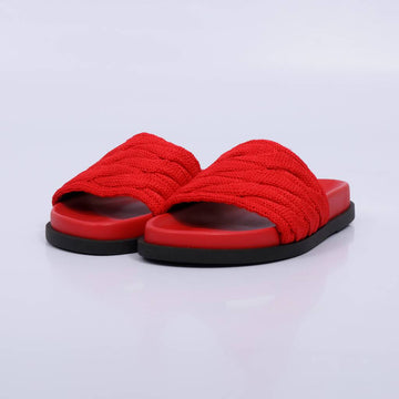 Moana – Papete Feminina Slide Tricot Trançado Vermelho