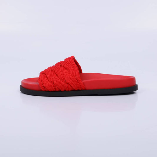 Moana – Papete Feminina Slide Tricot Trançado Vermelho