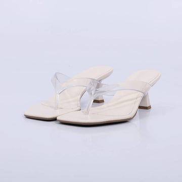 Carol – Tamanco Feminino de Dedo Vinil Salto Geométrico Off White