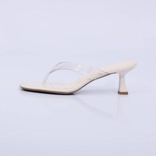 Carol – Tamanco Feminino de Dedo Vinil Salto Geométrico Off White