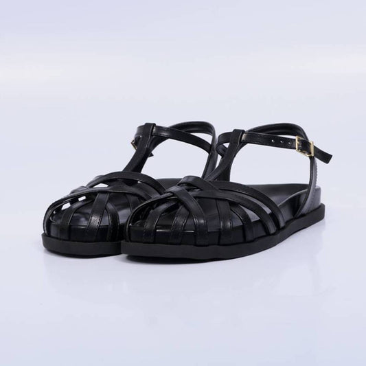 Lais – Sandália Feminina Rasteira Tiras Finas Preto