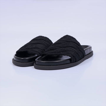 Moana – Papete Feminina Slide Tricot Trançado Preto