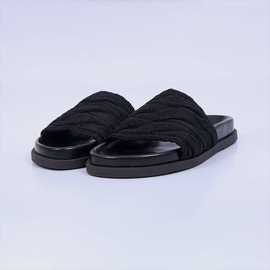 Moana – Papete Feminina Slide Tricot Trançado Preto