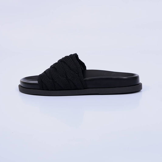 Moana – Papete Feminina Slide Tricot Trançado Preto
