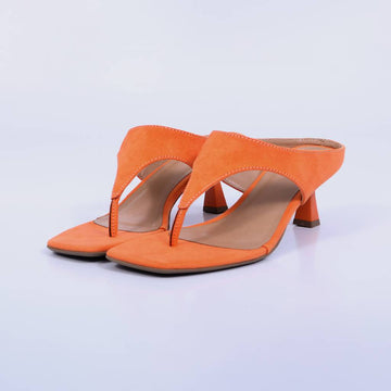 Capri – Tamanco Feminino Bico Quadrado Salto Geométrico Laranja