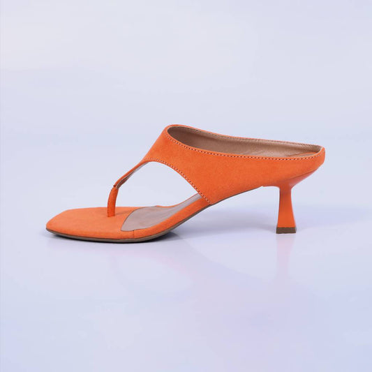 Capri – Tamanco Feminino Bico Quadrado Salto Geométrico Laranja