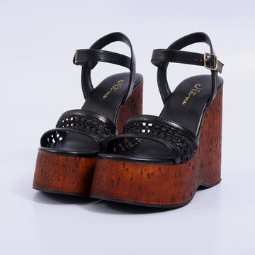 Jasmin – Sandália Feminina Anabela Tramada Plataforma Preto