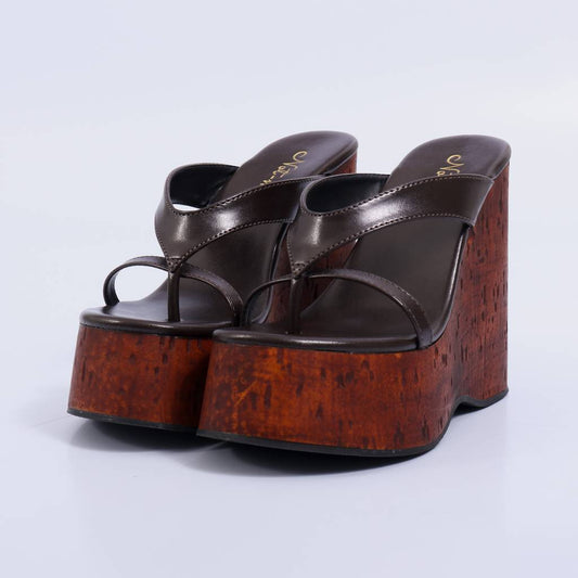 Taci – Tamanco Feminino Anabela Plataforma de Dedo Marrom