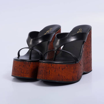 Taci – Tamanco Feminino Anabela Plataforma de Dedo Preto