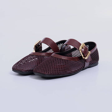Alice – Sapatilha Feminina Tela Fivela Bico Fino Malbec