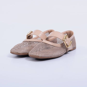 Alice – Sapatilha Feminina Tela Fivela Bico Fino Nude