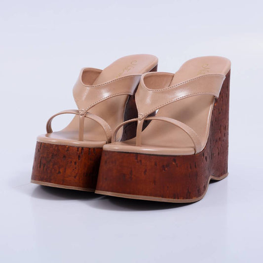 Taci – Tamanco Feminino Anabela Plataforma de Dedo Bege