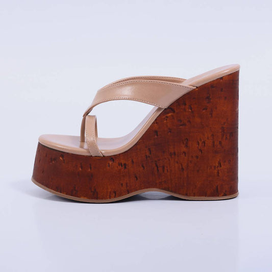Taci – Tamanco Feminino Anabela Plataforma de Dedo Bege