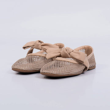 Meg – Sapatilha Feminina Tela Laço Bico Quadrado Nude