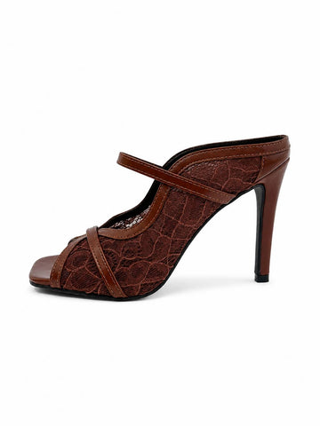 Ane – Tamanco Feminina Tela Rendada Salto Alto Tira New Whisk