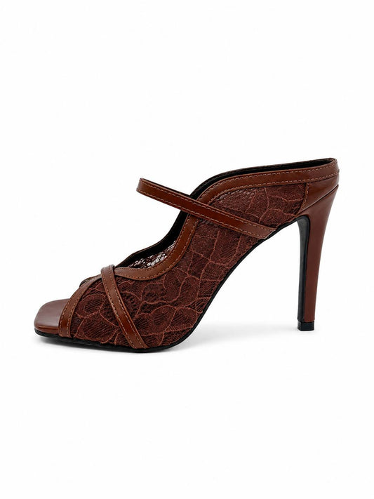 Ane – Tamanco Feminina Tela Rendada Salto Alto Tira New Whisk