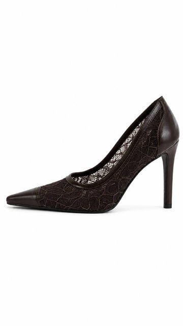 Bel – Scarpin Feminino Salto Fino Bico Fino Tela Rendada Rocha