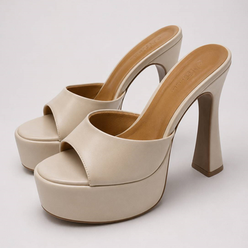 Liz – Tamanco Feminino Plataforma Salto Alto Meia Pata Off White