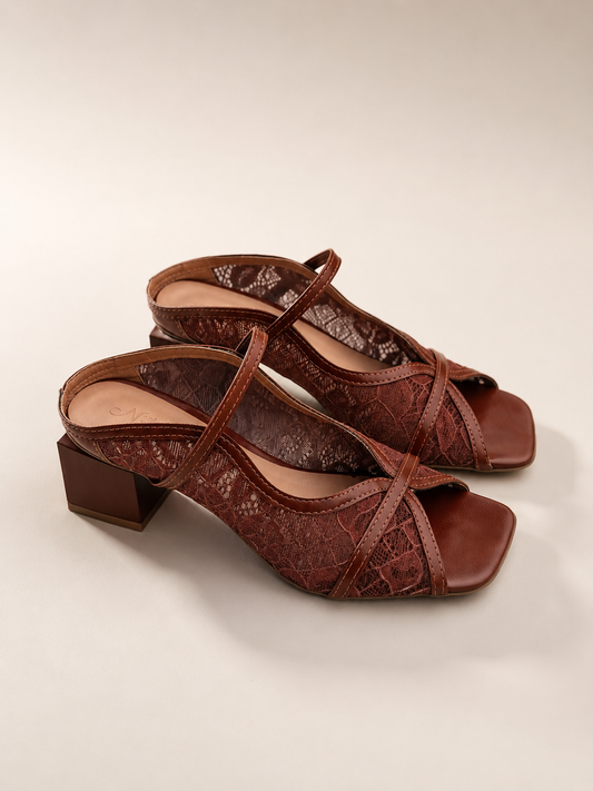 Angel – Tamanco Feminina Tela Rendada Salto Bloco New Whisk