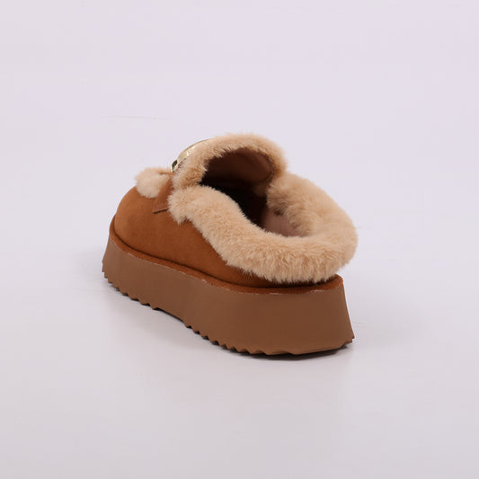 Berlim -  Mule Feminino Plataforma Forrado Pelúcia Fivela Caramelo