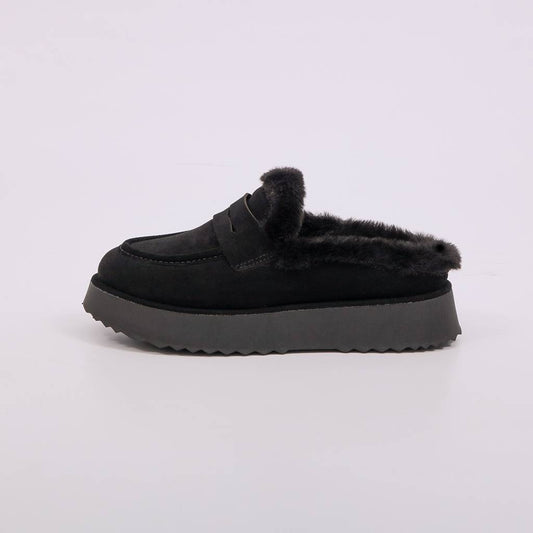 Cacau – Mule Feminino Flatforma Forrado Pelúcia Preto