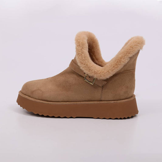 Camila – Bota Feminina Plataforma Camurça Forro em Pelúcia Bege