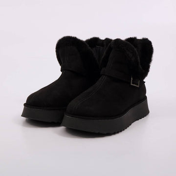 Camila – Bota Feminina Plataforma Camurça Forro em Pelúcia Preto