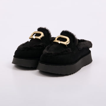 Berlim -  Mule  Feminino Plataforma Forrado Pelúcia Fivela Preto