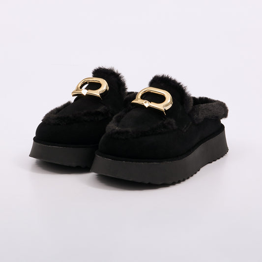 Berlim -  Mule  Feminino Plataforma Forrado Pelúcia Fivela Preto