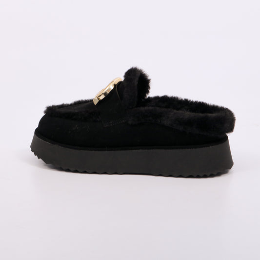 Berlim -  Mule  Feminino Plataforma Forrado Pelúcia Fivela Preto