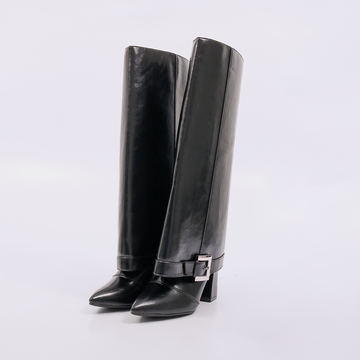 Egito – Bota Feminina Cano Médio Salto Baixo Fivela Preto