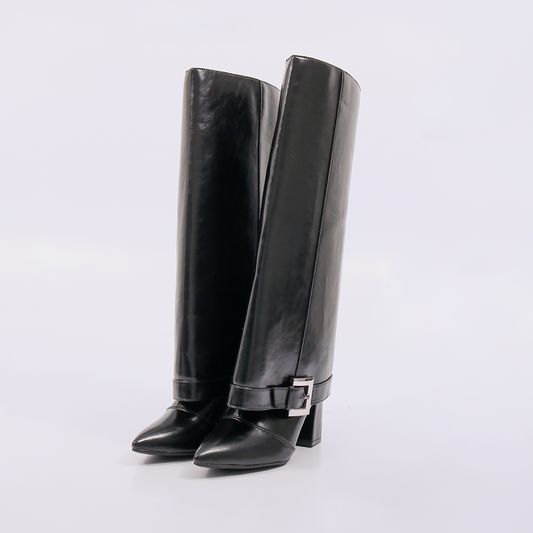 Egito – Bota Feminina Cano Médio Salto Baixo Fivela Preto
