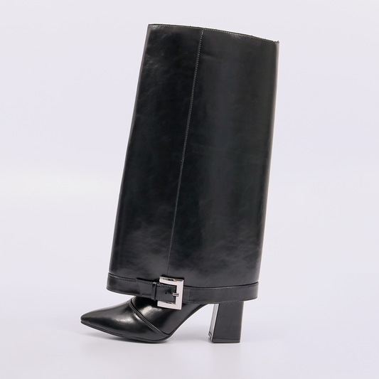 Egito – Bota Feminina Cano Médio Salto Baixo Fivela Preto