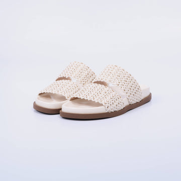 Maila – Papete Feminina Tiras Tramadas Metalizadas Off White