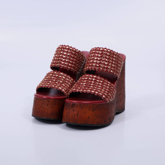 Iara – Tamanco Feminino Anabela Tiras Tramadas Malbec