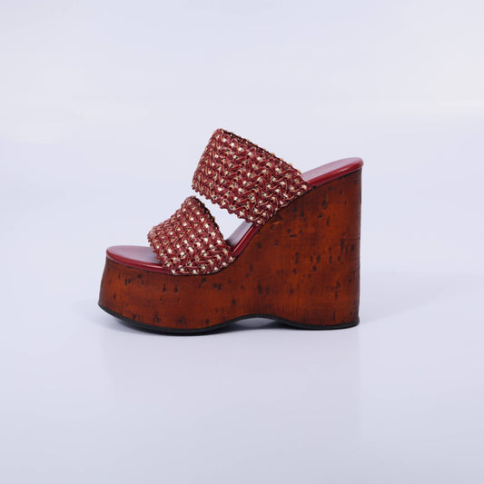 Iara – Tamanco Feminino Anabela Tiras Tramadas Malbec